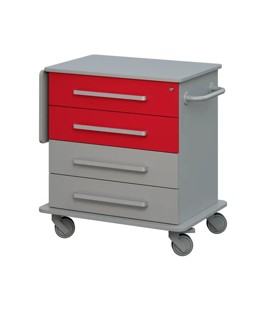 DEXTER 02 vozík asistenční, korpus šedá, čílka 2 horní červená flamengo, 2 spodní šedá